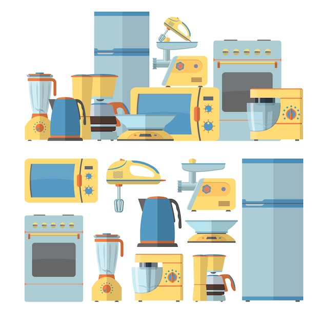 Modern kitchen appliances set. Vector illustration in flat style design. Design elements