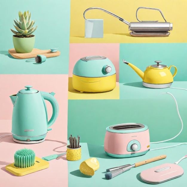 Vector modern kitchen and cooking accessories 3d illustration