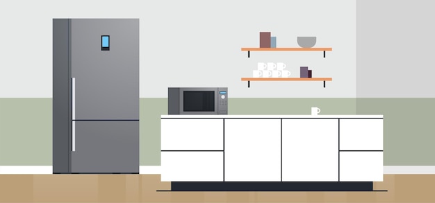 Modern kitchen interior no people and home appliances concept flat design illustration