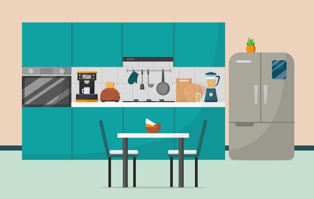 The modern kitchen interior. Vector illustration.