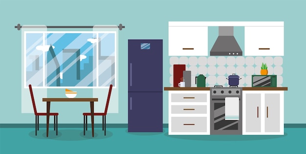 The modern kitchen interior. Vector illustration.