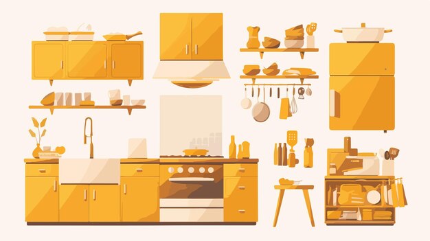 Vector modern kitchen interiors vector illustration in flat cartoon style