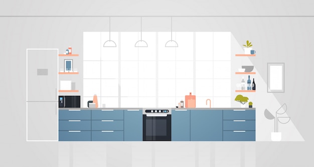 modern kitchen with furniture empty no people house room interior flat horizontal