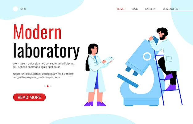 Modern laboratory researches banner with scientists cartoon illustration.