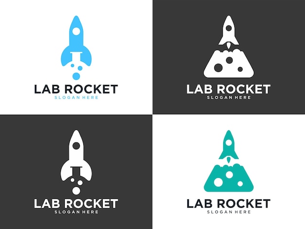 Modern laboratory rocket logo design collection