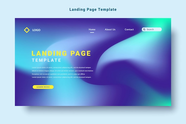 Modern landing page template design abstract gradation fluid style blue color background vector