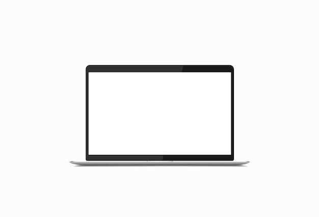 Modern laptop with empty screen over white