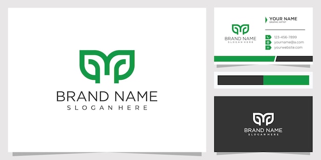 modern leaf letter PQ logo design concept