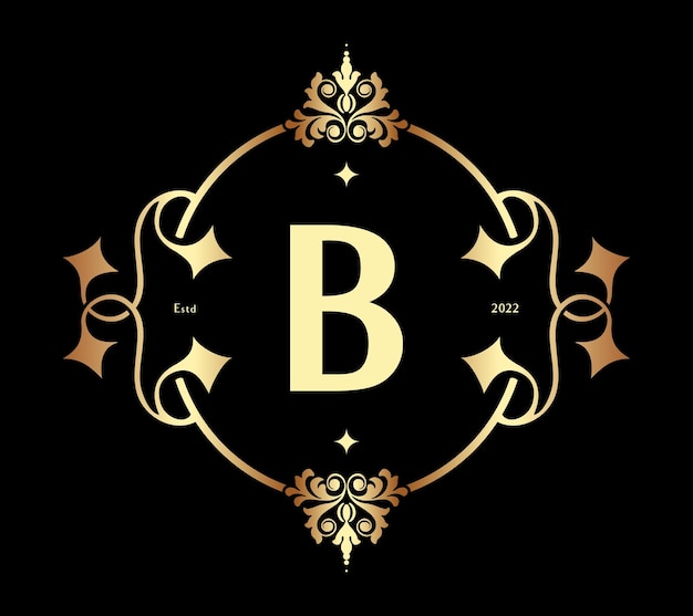 Modern Letter B Monogram. Luxury Frame Border Decor Architecture Vintage Logo Template