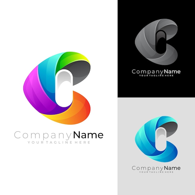 Modern letter C logo with colorful design, 3d style