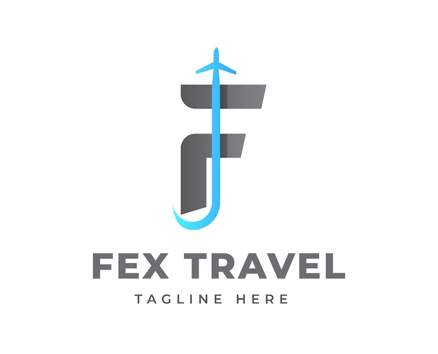 Modern letter F travel logo with plane symbol