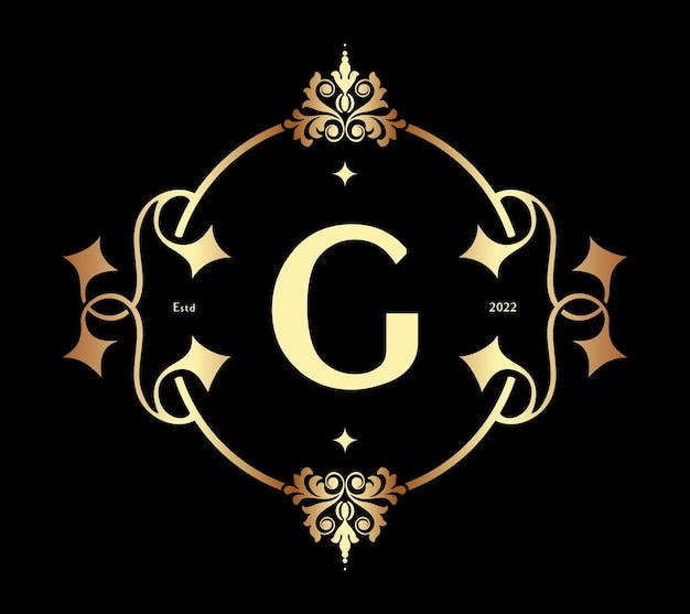 Modern Letter G Monogram. Luxury Frame Border Decor Architecture Vintage Logo Template