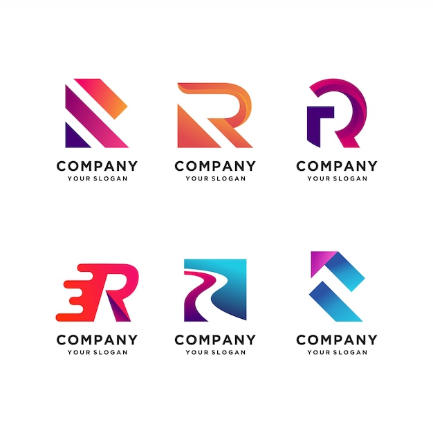 Modern letter logo design collection with initial R, modern, gradient, abstract, letter