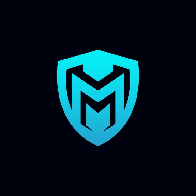 Modern letter M shield tech logo illustration design