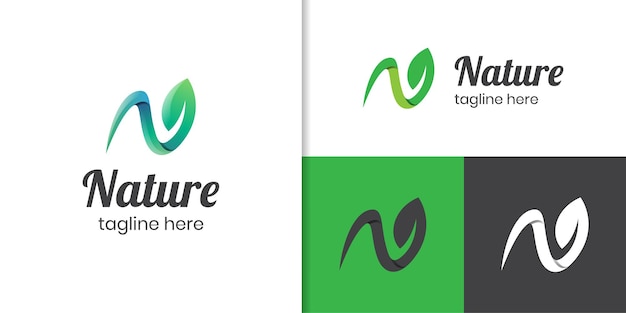 modern letter N leaf logo for nature design elements vector symbol