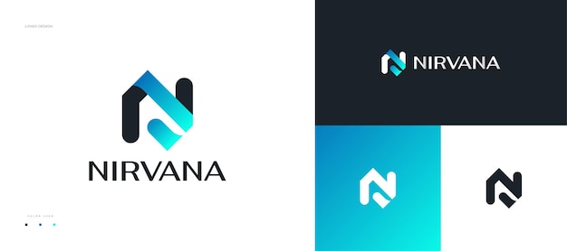 Modern Letter N Logo Design Abstract NV or VN Initial Logo in Black and Blue