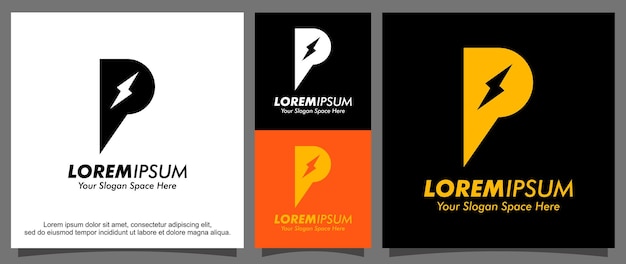 Modern letter P and lightning logo template