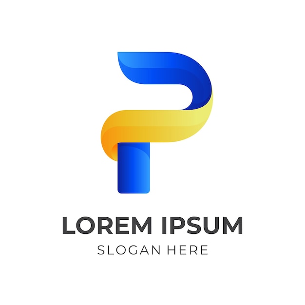 Modern letter P logo design with 3d blue and yellow color style