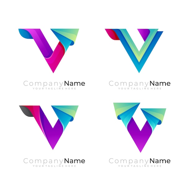 Modern letter V logo with colorful design, 3d style