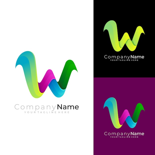 Modern Letter W logo with 3d colorful design company icons