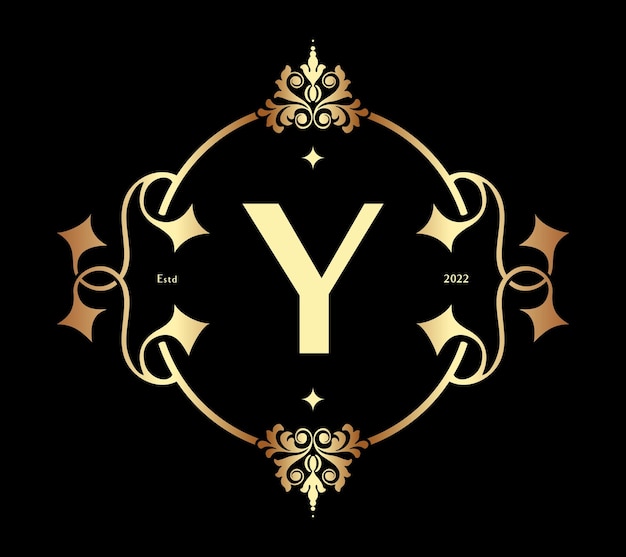 Modern Letter Y Monogram. Luxury Frame Border Decor Architecture Vintage Logo Template