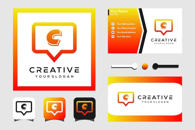 modern lettering c logo design with chat