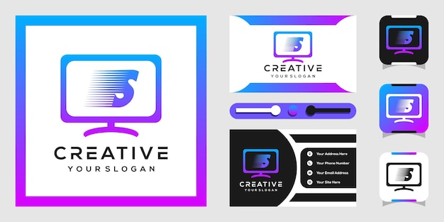 modern lettering s logo design with monitor