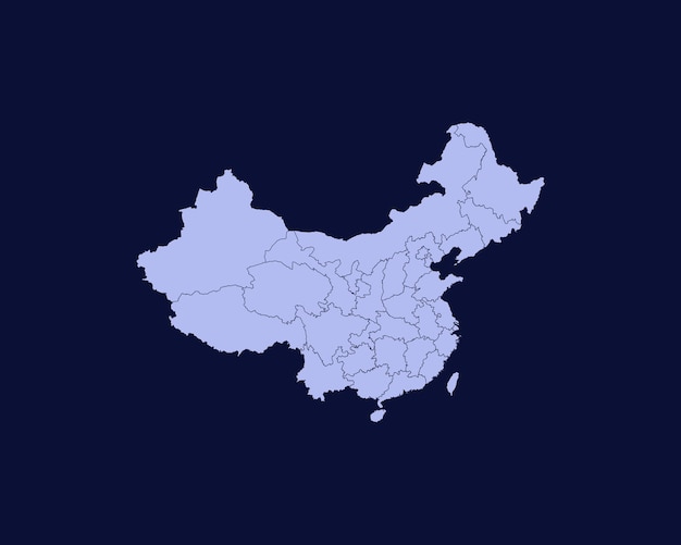 Modern Light Blue Color High Detailed Border Map Of China Isolated on Blue Background Vector