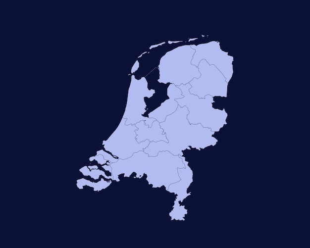 Modern Light Blue Color High Detailed Border Map Of Netherlands Isolated on Blue Background Vector