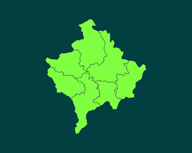 Modern Light Green Color High Detailed Border Map Of kosovo Isolated on Green Background