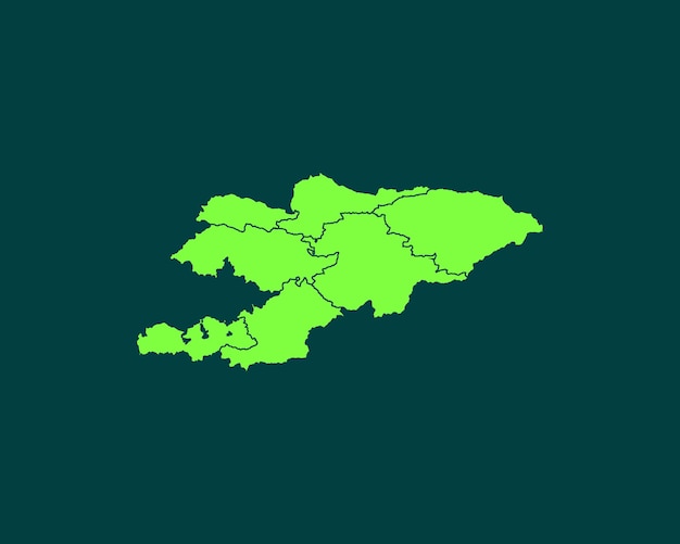 Modern Light Green Color High Detailed Border Map Of kyrgyzstan Isolated on Green Background