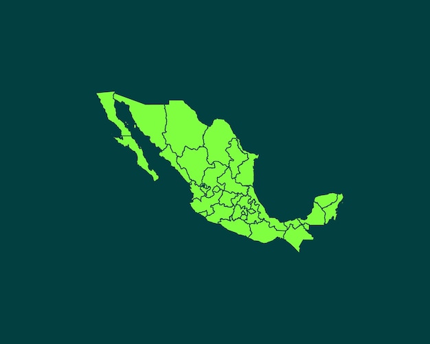 Modern Light Green Color High Detailed Border Map Of Mexico Isolated on Dark Background