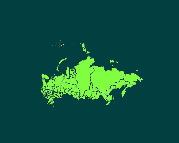 Modern Light Green Color High Detailed Border Map Of Russia Isolated on Dark Background