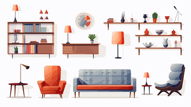 Vector modern living room icons isolated set for interior design projects