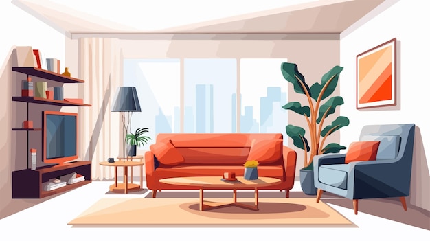 Vector modern living room interior cartoon illustration