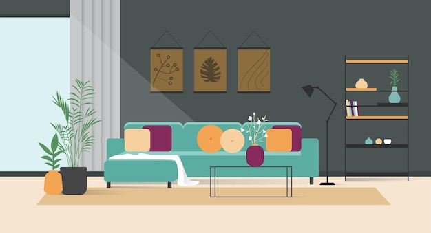 Modern living room with sofa and furniture