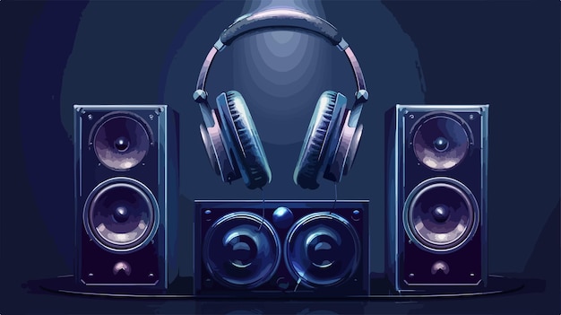 Vector modern loudspeaker and headphones on dark background