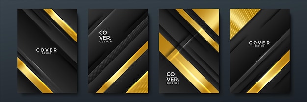 Modern luxury black and gold lines cover abstract background Modern black stripe cover design set Luxury creative gold dynamic diagonal wave line pattern for invitation wedding business card