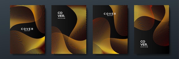 Modern luxury black and gold lines cover abstract background Modern black stripe cover design set Luxury creative gold dynamic diagonal wave line pattern for invitation wedding business card