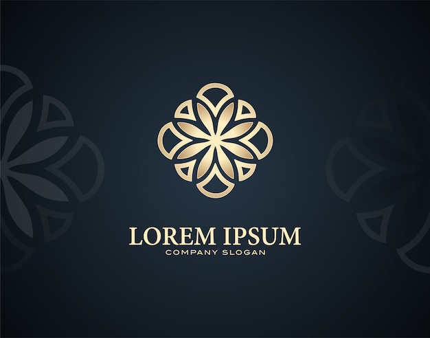 Modern and Luxury Plumeria Flower design logo template with gold color effects