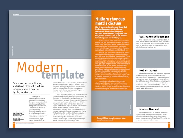 Modern magazine or newspaper vector layout with text modular construction and image places