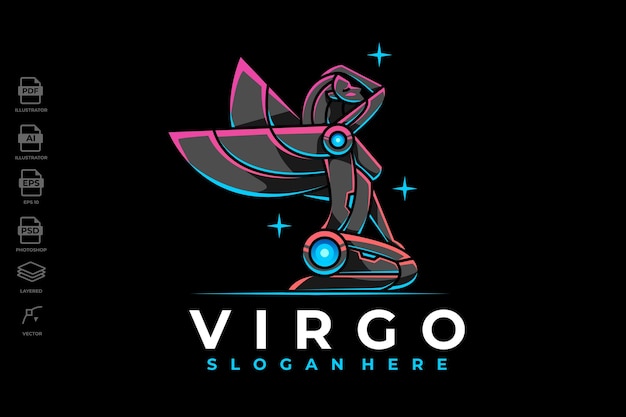 Modern Mecha Robotic Zodiac Virgo Logo Template Illustration Tattoo Wallpaper Background