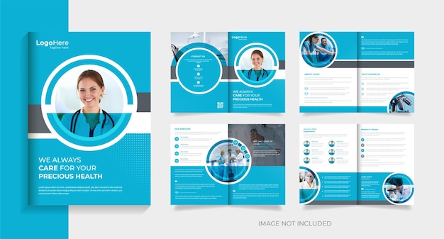 Vector modern medical brochure design template with 8 page premium vector