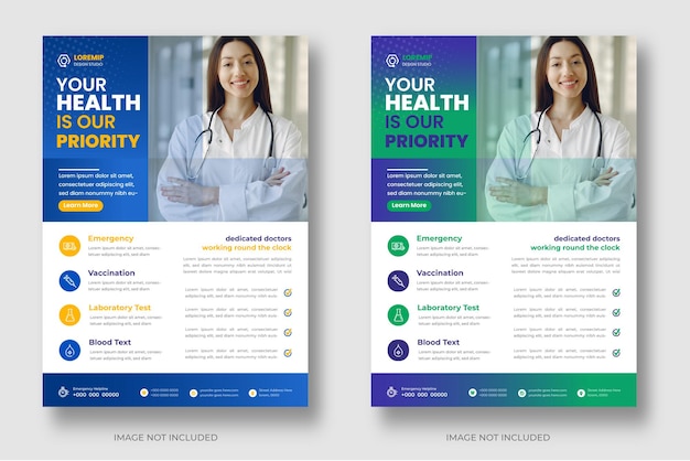 Modern Medical doctor Healthcare business flyer Template design set with blue and green color