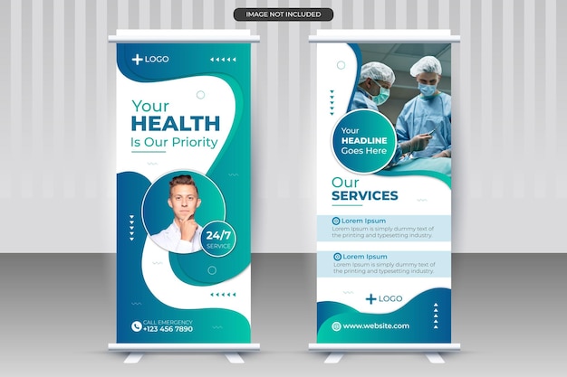 Modern Medical X Rollup Banner Design Vector Template