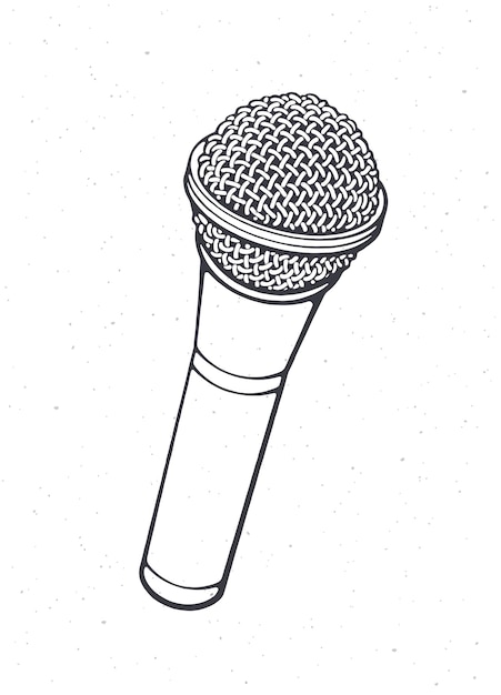 Modern microphone for voice music sound speak radio recording Outline Vector illustration