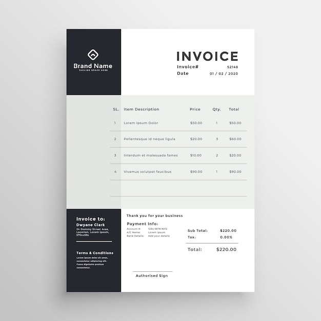 modern minimal clean style invoice template design