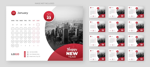 Modern and minimal desk calendar template 2023