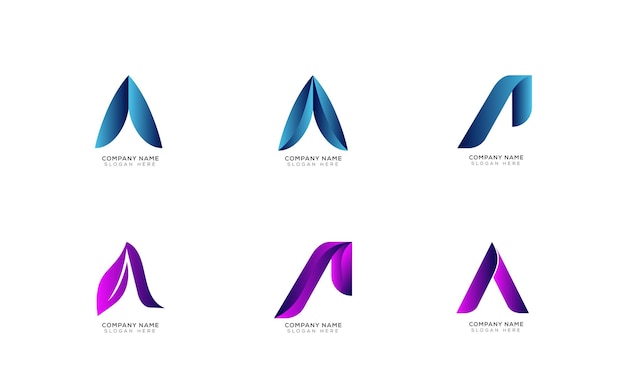 Modern minimal letter A logo collection with black and white background