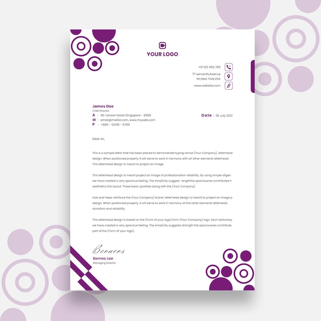 Modern minimal letterhead design template with abstract colored shapes